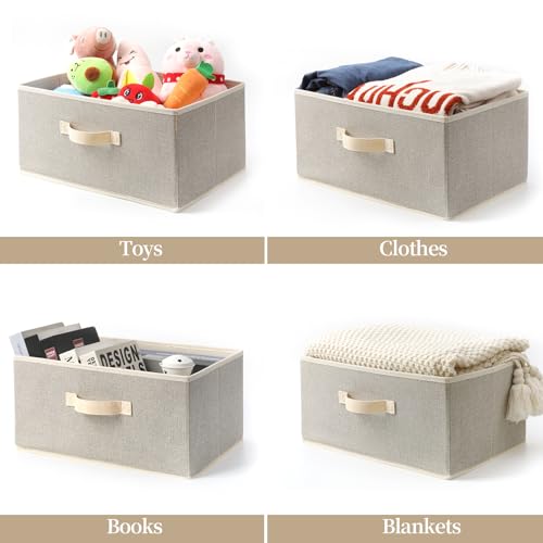 EITMOW Storage Baskets, 15.7-Inch Woven Fabric Bins, Storage Cubes with Reinforced Handles, Organizer Bins for Closet Shelves, Foldable, for Toys, Clothes, Natural Beige (3PCS/Beige-15.7*11*7.8inch) - Image 4