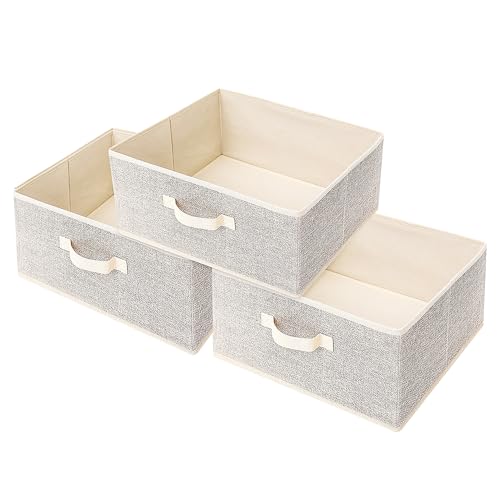 EITMOW Storage Baskets, 15.7-Inch Woven Fabric Bins, Storage Cubes with Reinforced Handles, Organizer Bins for Closet Shelves, Foldable, for Toys, Clothes, Natural Beige (3PCS/Beige-15.7*11*7.8inch) - Image 1