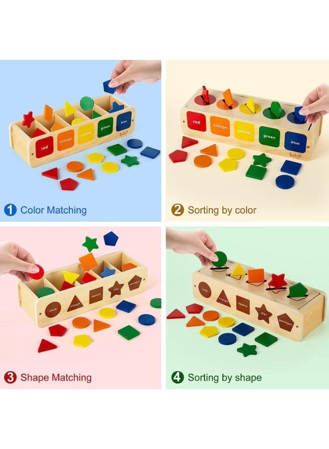 Soofam Wooden toys, color and shape classification learning matching toys, including 25 geometric building blocks and 12 test cards, early education toys, suitable as gifts for infants and toddlers aged 1, 2, 3, 4, and 5 years old. - Image 3