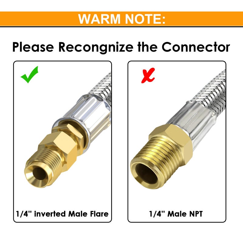 MEFUN 2 PCS RV Propane Hose with Gauge 18 Inch Stainless Steel Braided Camper Tank Hose Rv lp Gas Hoses Connector for Standard 2 Stage Propane Regulator 40Lb tank with 1/4" Inverted Male Flare/QCC1 Fitting - Image 5