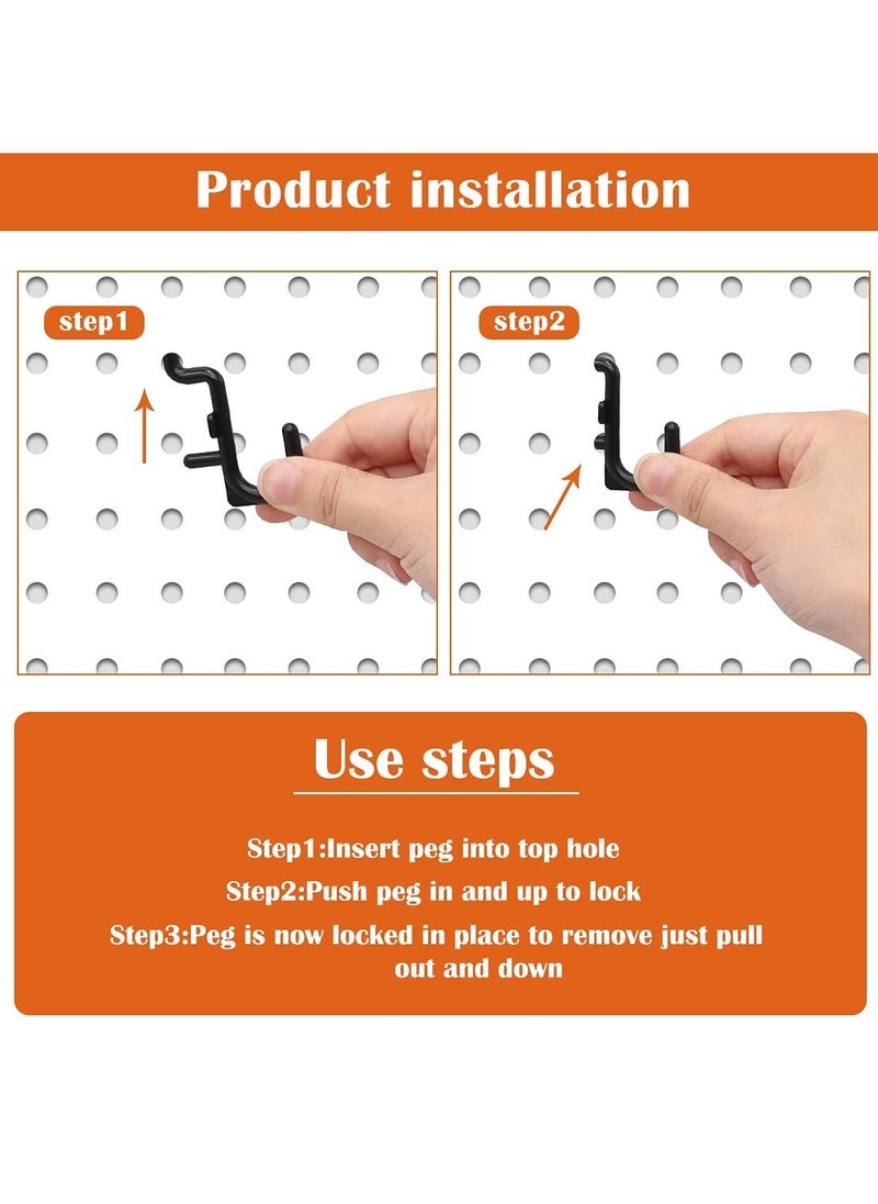 SYOSI - 100PCS J Shape Pegboard Hooks, Black Locking Peg Board Hooks Heavy Duty ABS Plastic Pegboard Hooks Heavy Duty J Shape Pegboard Hooks Hook Accessories for Peg Boards Assortment Tool Organizer - Image 1