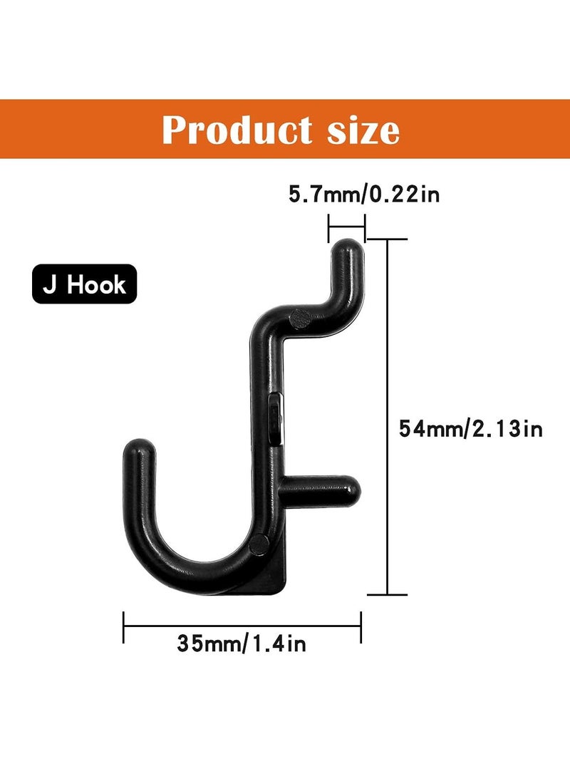 SYOSI - 100PCS J Shape Pegboard Hooks, Black Locking Peg Board Hooks Heavy Duty ABS Plastic Pegboard Hooks Heavy Duty J Shape Pegboard Hooks Hook Accessories for Peg Boards Assortment Tool Organizer - Image 1