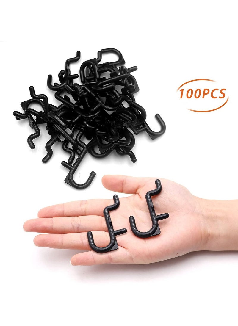 SYOSI - 100PCS J Shape Pegboard Hooks, Black Locking Peg Board Hooks Heavy Duty ABS Plastic Pegboard Hooks Heavy Duty J Shape Pegboard Hooks Hook Accessories for Peg Boards Assortment Tool Organizer - Image 1