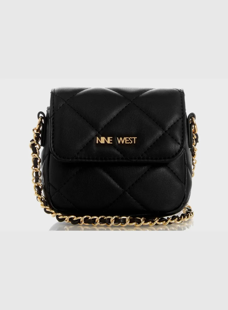 ناين ويست Crescent Mini Quilted Crossbody Flap Black