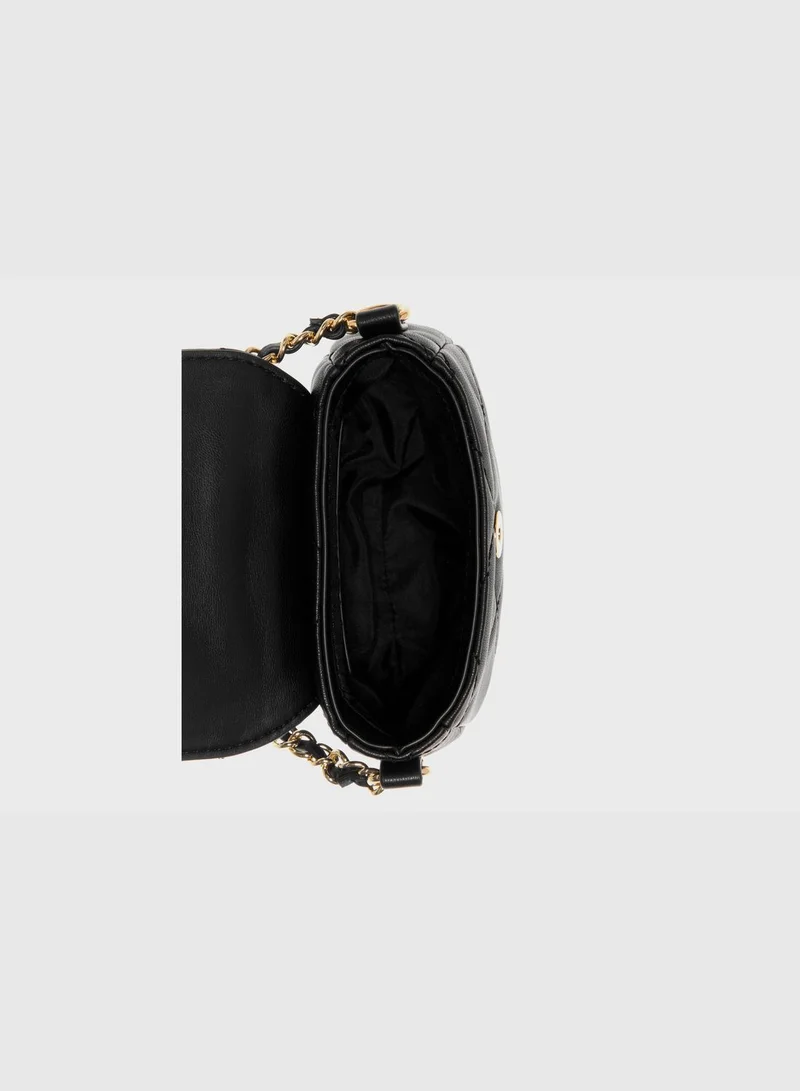 ناين ويست Crescent Mini Quilted Crossbody Flap Black
