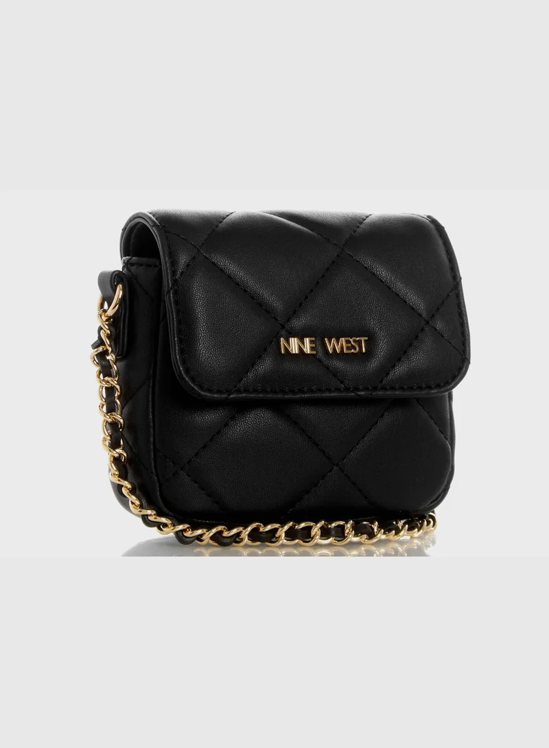 ناين ويست Crescent Mini Quilted Crossbody Flap Black