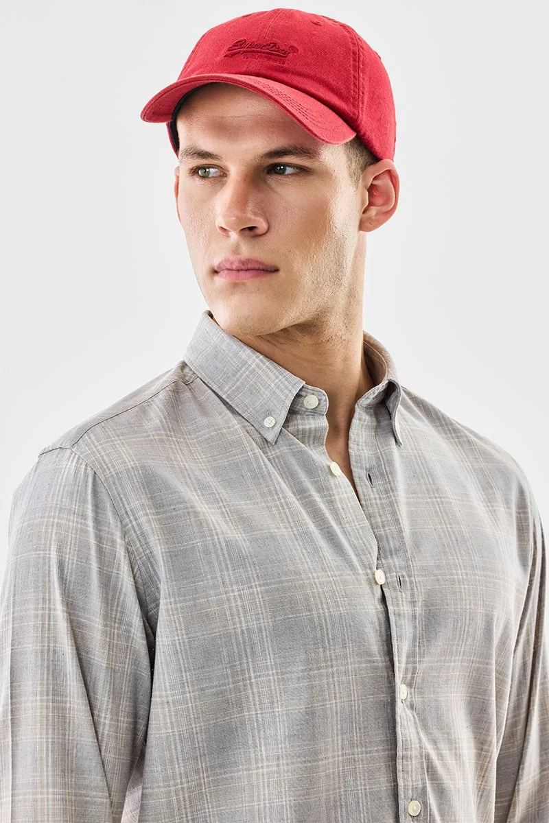 سنيتش Grey Checkered Long Sleeve Slim Fit Shirt