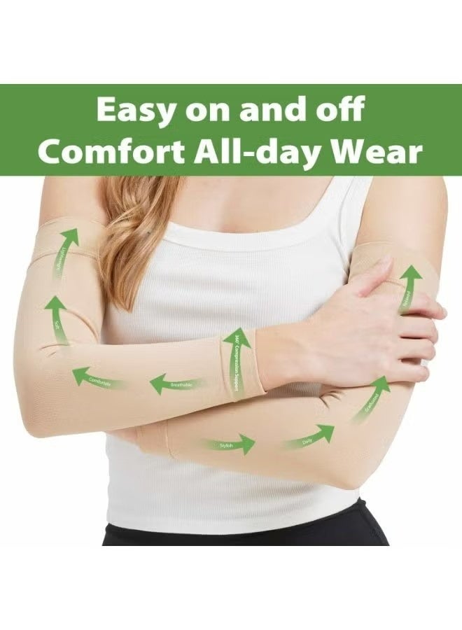 4PCS Medical Compression Arm Sleeves, Lymphedema & Arm Swelling Relief, Slimming Arm Shaper for Sagging Arms, Post-Surgery Recovery & Fitness Toning, 80% Nylon 20% Spandex, Free Size (Nude and Black) - Image 3