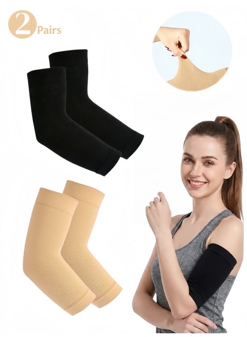 4PCS Medical Compression Arm Sleeves, Lymphedema & Arm Swelling Relief, Slimming Arm Shaper for Sagging Arms, Post-Surgery Recovery & Fitness Toning, 80% Nylon 20% Spandex, Free Size (Nude and Black) - Image 1