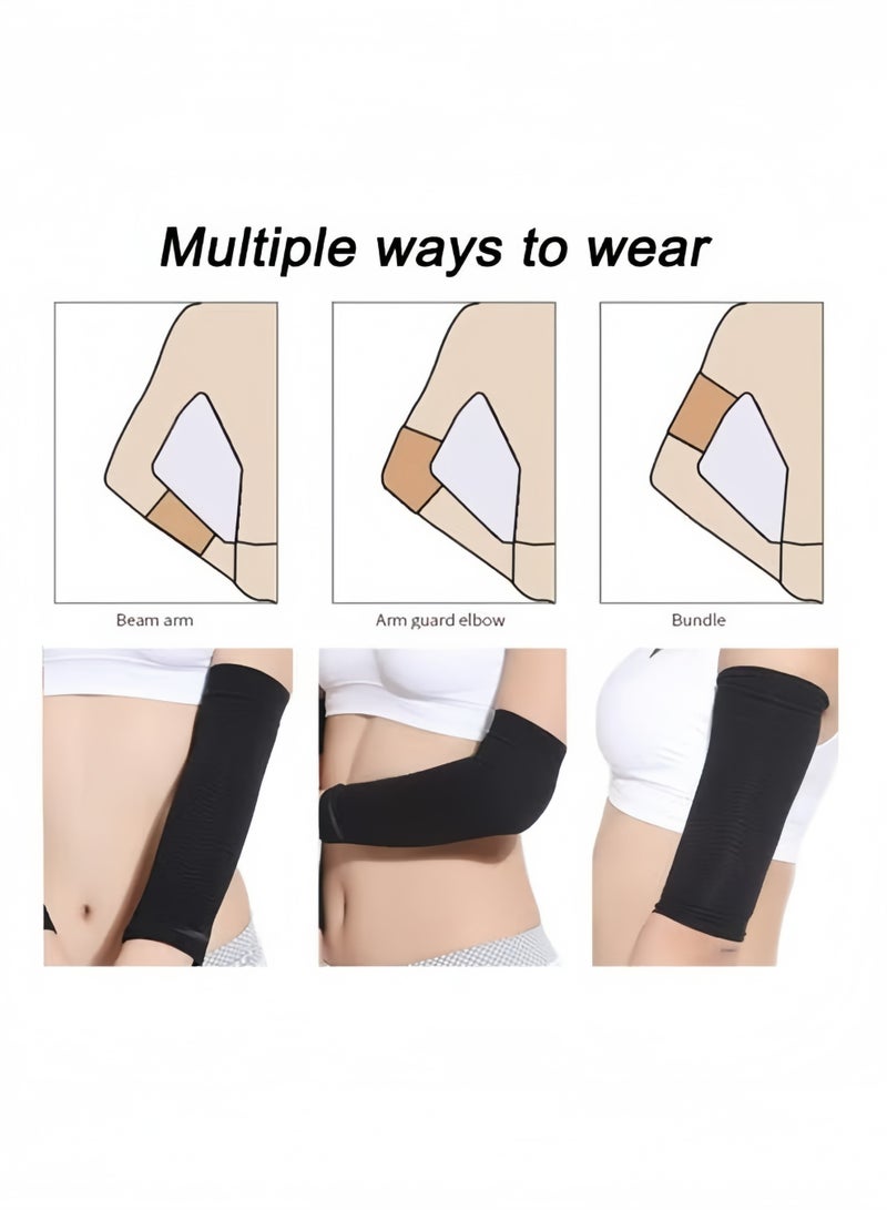 4PCS Medical Compression Arm Sleeves, Lymphedema & Arm Swelling Relief, Slimming Arm Shaper for Sagging Arms, Post-Surgery Recovery & Fitness Toning, 80% Nylon 20% Spandex, Free Size (Nude and Black) - Image 2