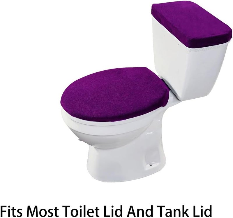 Madeals Memory Foam Toilet Mat and Velvet Toilet lid Cover Set with Toilet Tank Cover Velvet 3 Piece Toilet Set Purple - Image 4