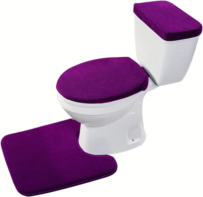 Madeals Memory Foam Toilet Mat and Velvet Toilet lid Cover Set with Toilet Tank Cover Velvet 3 Piece Toilet Set Purple - Image 2