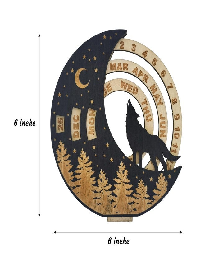 ENCIMART Perpetual Calendar Creative Rotatable Moon Disk Calendar,ENCIMART Desk Calendar,6 Inch Mini Wooden Calendar Desk Decoration,Desk Accessories for Home Office Decor, Reusable Yearly (Wolf) - Image 5