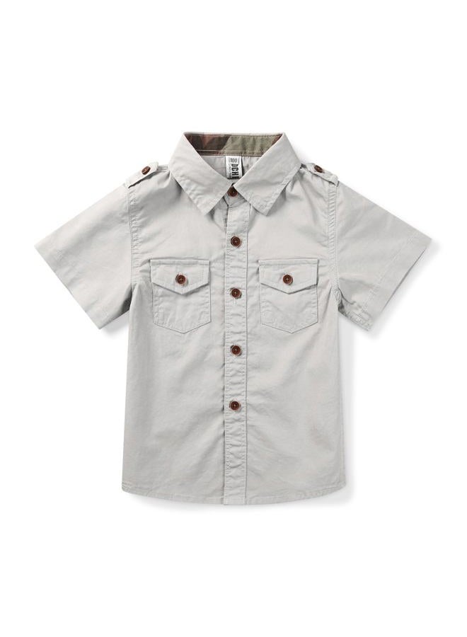 Lartaread Boys Button Down Short Sleeve Shirts Cotton Lightweight Casual Shirts Tops Two Pockets Light Grey-150-9-10 Years - Image 1