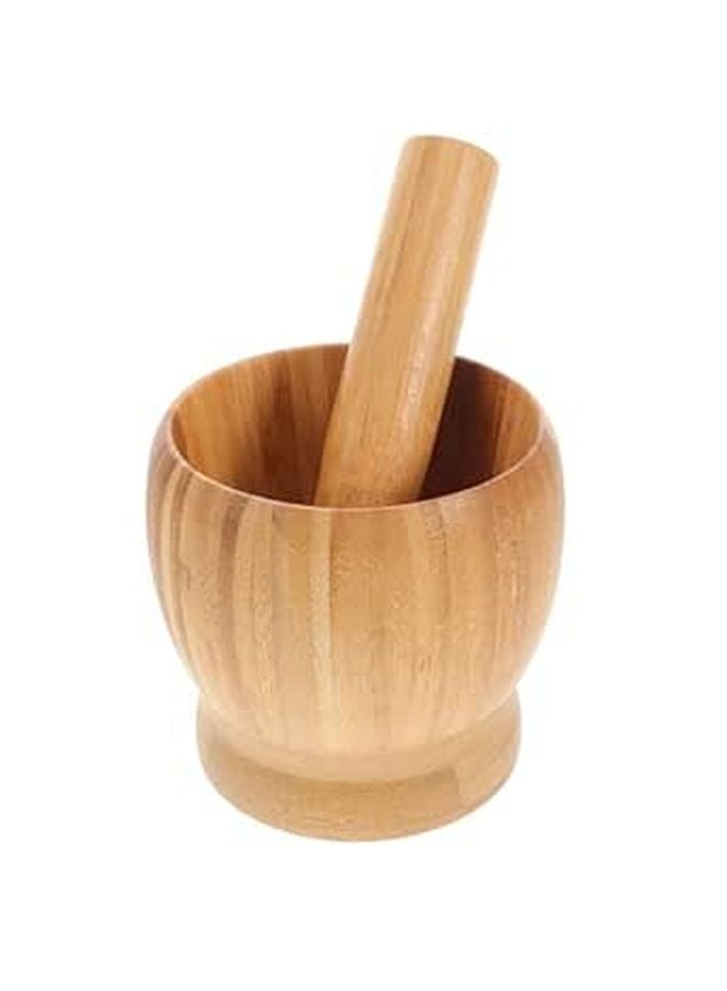 Natural Wood Garlic Crusher Mortar and Pestle Set for Kitchen Spice Grinding - Image 1