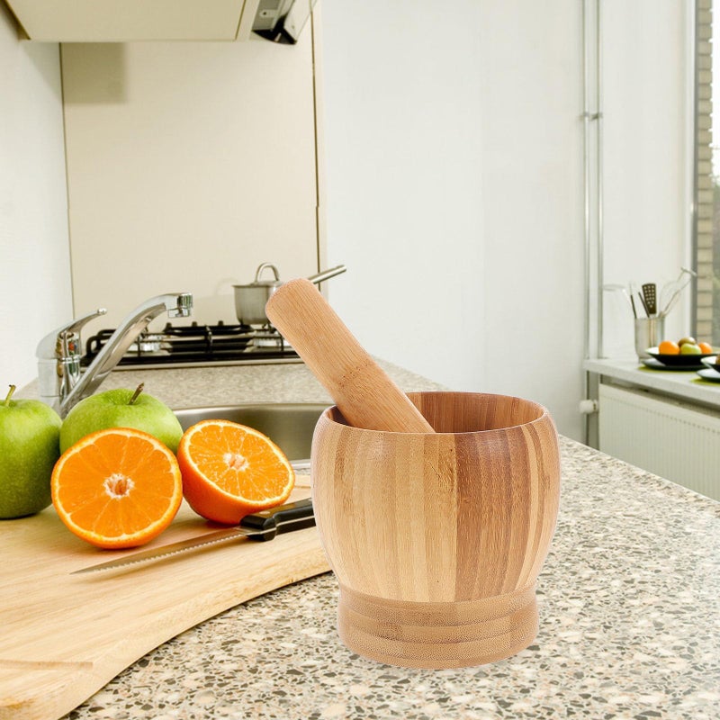 Natural Wood Garlic Crusher Mortar and Pestle Set for Kitchen Spice Grinding - Image 5