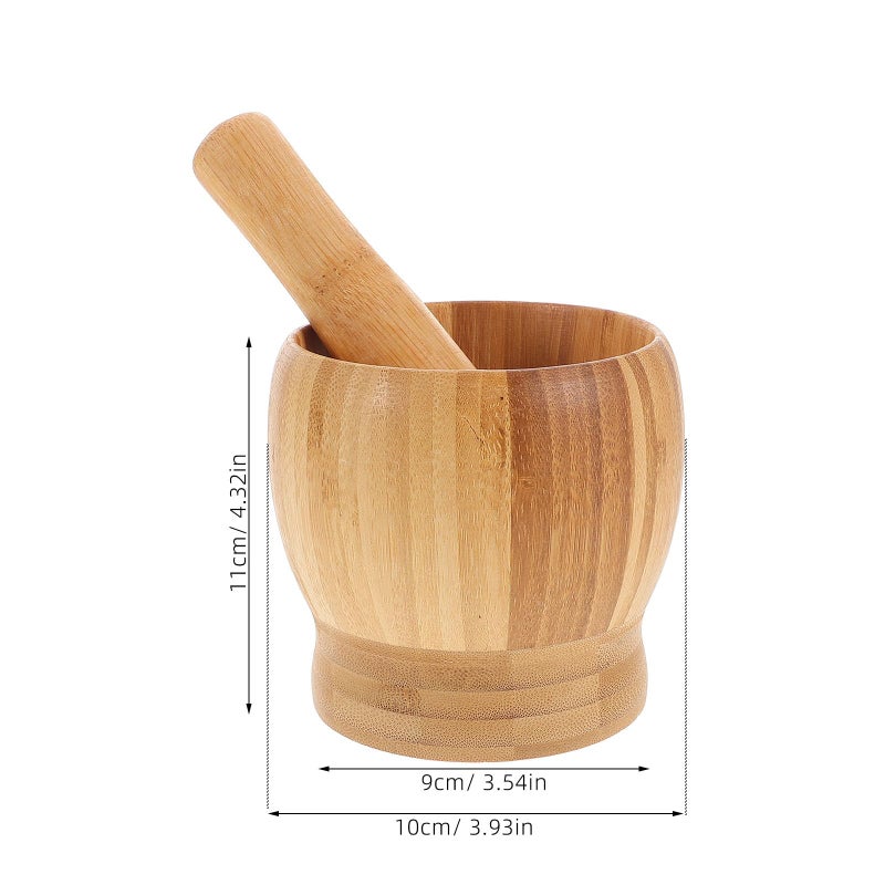Natural Wood Garlic Crusher Mortar and Pestle Set for Kitchen Spice Grinding - Image 3