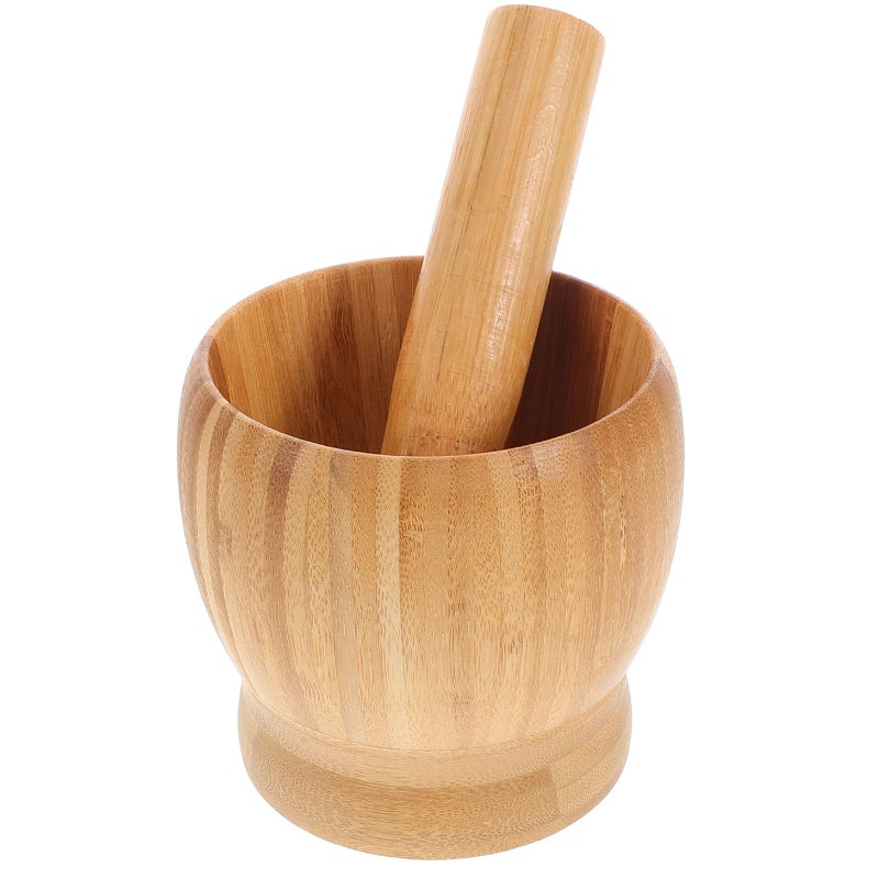 Natural Wood Garlic Crusher Mortar and Pestle Set for Kitchen Spice Grinding - Image 2