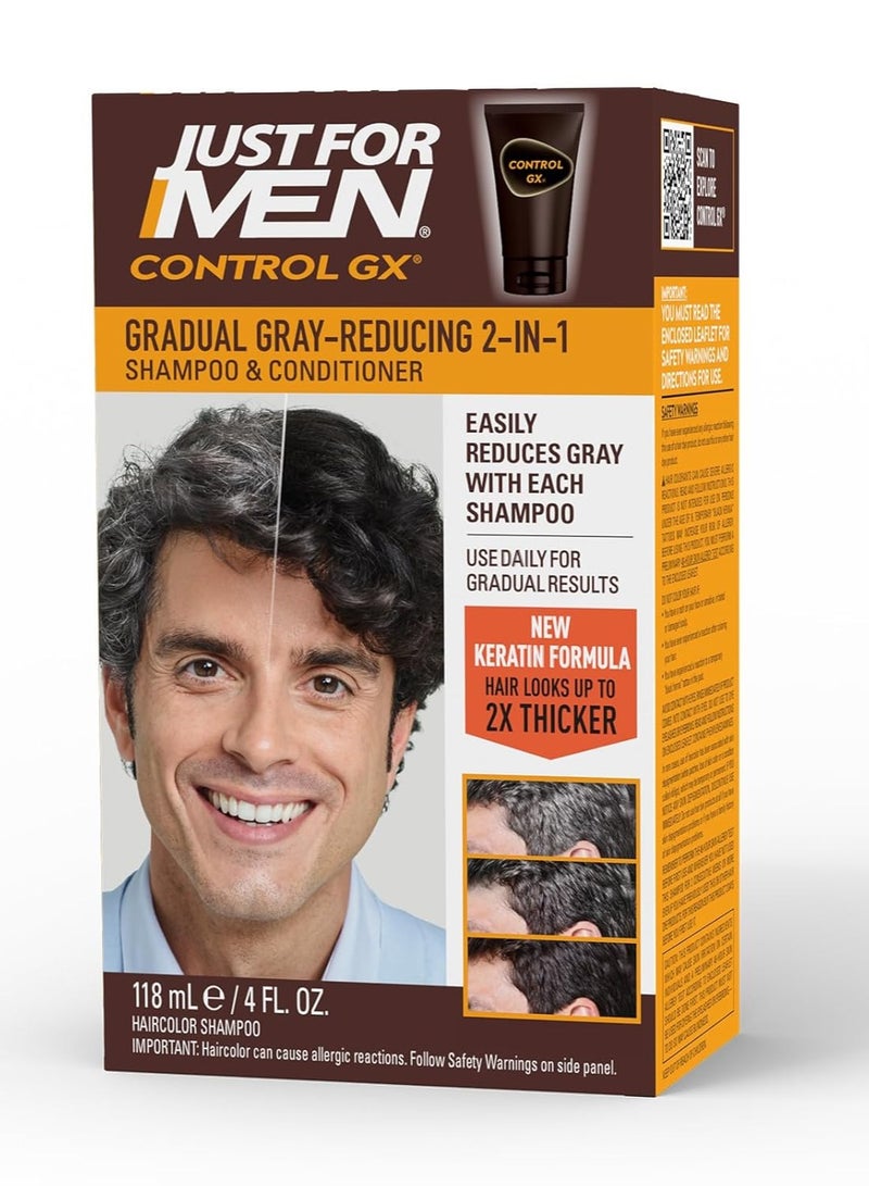Just For Men (Pack of 3) Control GX, Grey Reducing 2-in-1 Shampoo and Conditioner, 3x4 oz - Image 1