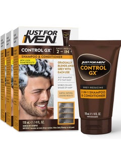 Just For Men (Pack of 3) Control GX, Grey Reducing 2-in-1 Shampoo and Conditioner, 3x4 oz  - Image 1