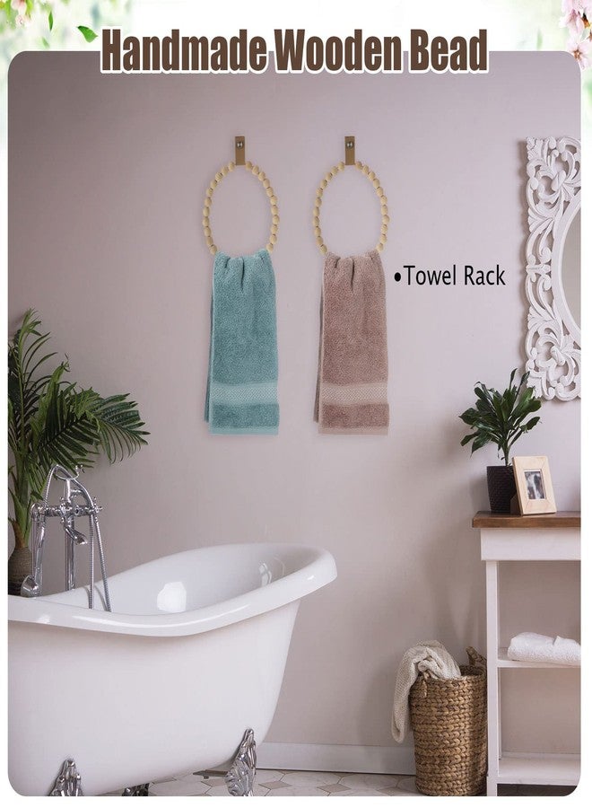 Sieral 2 Pcs Handmade Boho Towel Ring Rustic Wooden Bead Hand Towel Rack Stand Holder Wall Mounted Boho Bathroom Accessories Rustic Bath Farmhouse Decor for Kitchen Bathroom Wall, 7. 5 Inch - Image 5