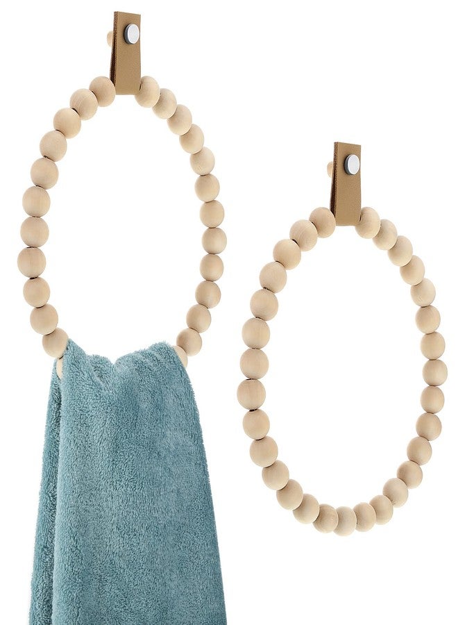 Sieral 2 Pcs Handmade Boho Towel Ring Rustic Wooden Bead Hand Towel Rack Stand Holder Wall Mounted Boho Bathroom Accessories Rustic Bath Farmhouse Decor for Kitchen Bathroom Wall, 7. 5 Inch - Image 1