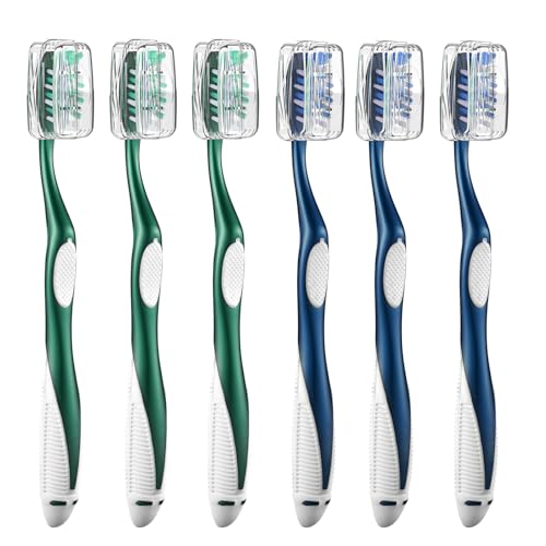 Fremouth Extra Firm Toothbrushes with Covers for Adults, Cross Extra Hard Bristles, with Built in Tongue Scraper, 6 Count - Image 1