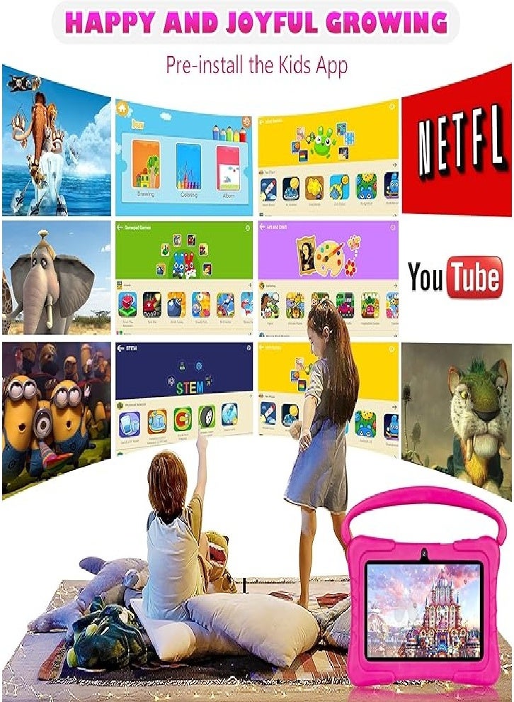 جهاز لوحي للأطفال مقاس 7 بوصات، حماية للعين، تعليم، أدوات تحكم أبوية، جهاز لوحي (جراب سيليكون وردي) - Image 4