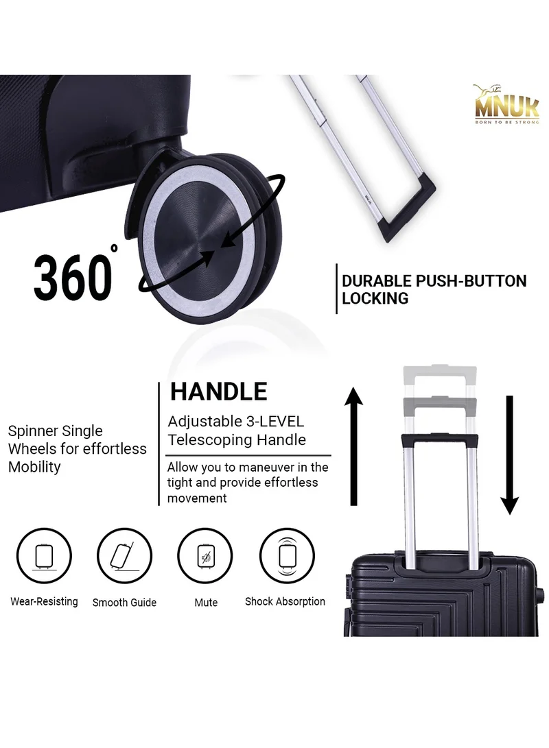 MNUK MNUK Pilgrimage Set of 2 Luggage | Hardside Soft Handle Trolley with TSALock |Double 360° 4 Wheeler| Cabin-20 Inch, Large-28 Inch| Black