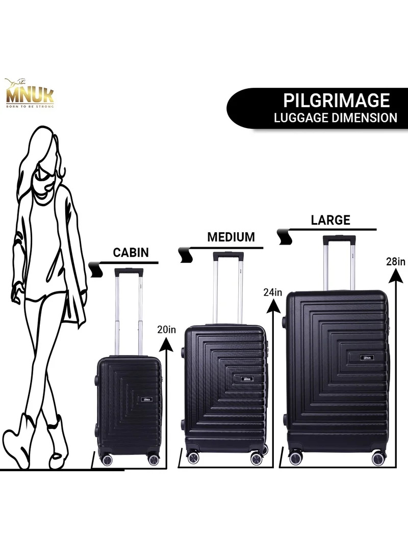 MNUK MNUK Pilgrimage Set of 2 Luggage | Hardside Soft Handle Trolley with TSALock |Double 360° 4 Wheeler| Cabin-20 Inch, Large-28 Inch| Black
