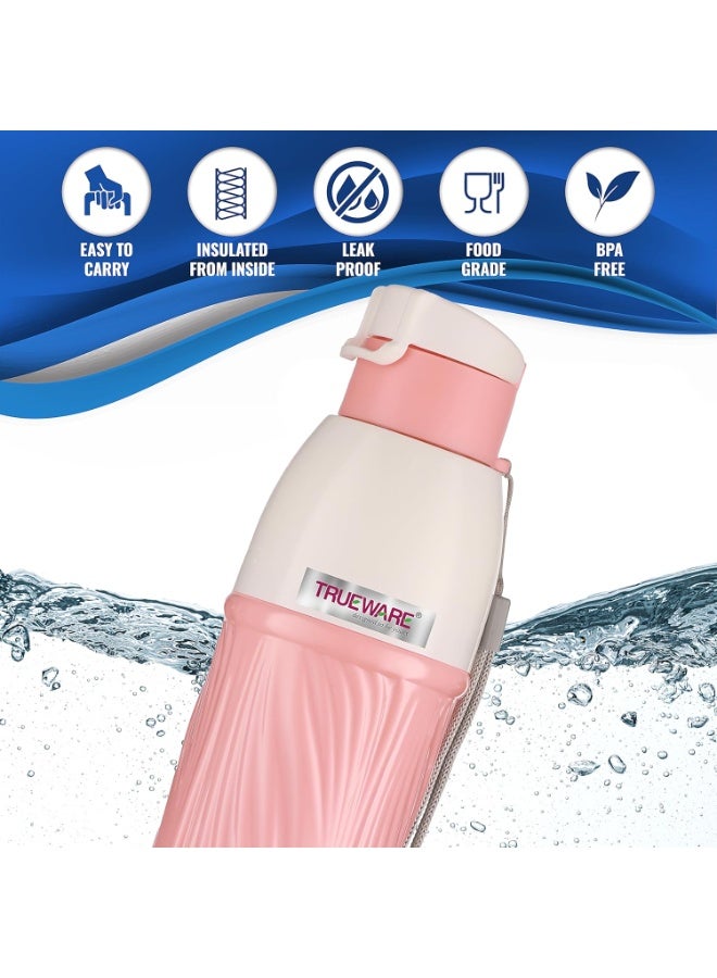 Trueware Aqua Pure PU Insulated Plastic Water Bottle 850 ML | BPA Free | Food Grade | Office, College, Travel, Sports Bottle | Easy to Carry | Easy Grip | Odorless (Pink) - Image 4
