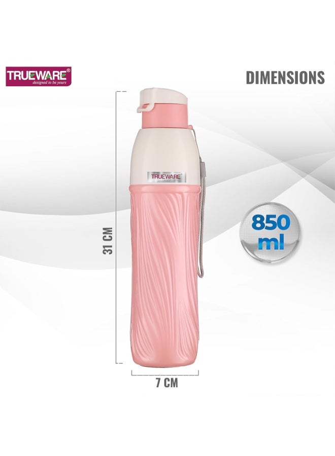 Trueware Aqua Pure PU Insulated Plastic Water Bottle 850 ML | BPA Free | Food Grade | Office, College, Travel, Sports Bottle | Easy to Carry | Easy Grip | Odorless (Pink) - Image 2