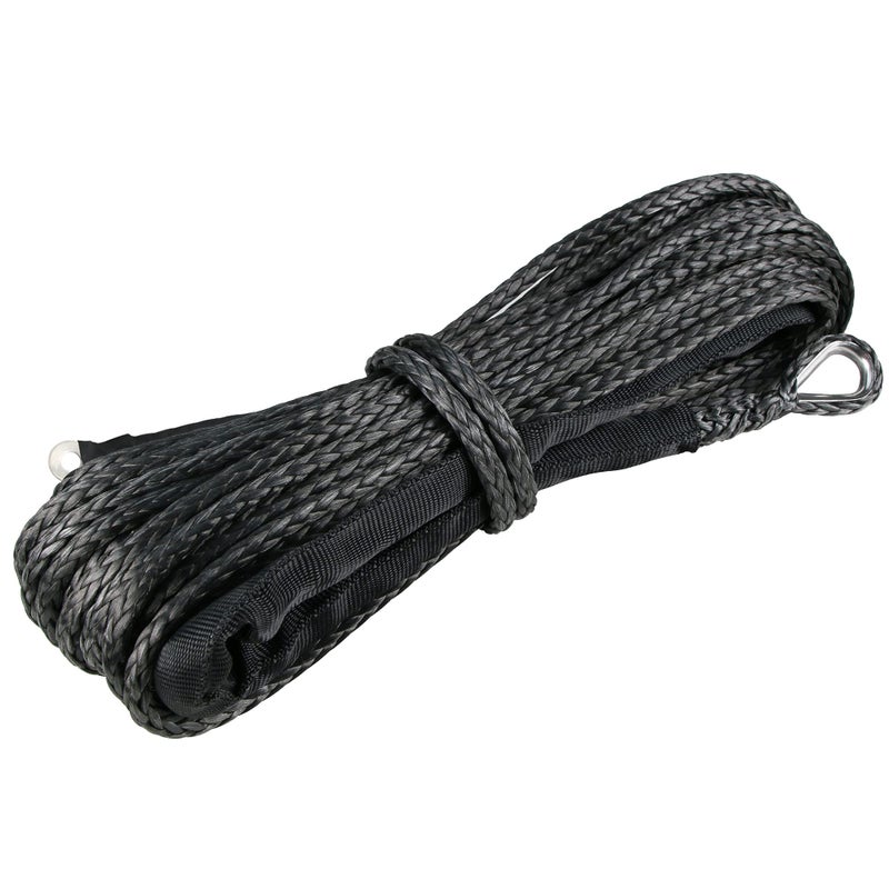 WROUGH 14 in x 50 ft Synthetic Winch Rope with Protecting Sleeve and Thimble 10000 lb Break Strength  Heavy Duty Winch Rope for ATV UTV Boat Trailer Jeep Quad Polaris Winch Cable Black