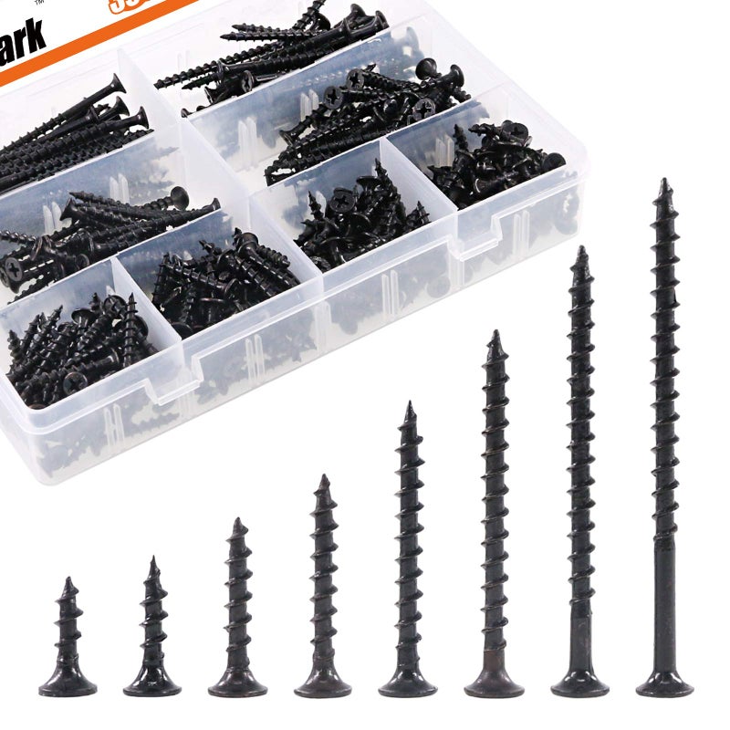 Rustark 390-Pcs #7 Coarse Thread Drywall Screw with Phillips Drive Black Oxide Finsh Bugle Head Wood Screws Assortment Kit Ideal for Drywall Sheetrock - Image 1