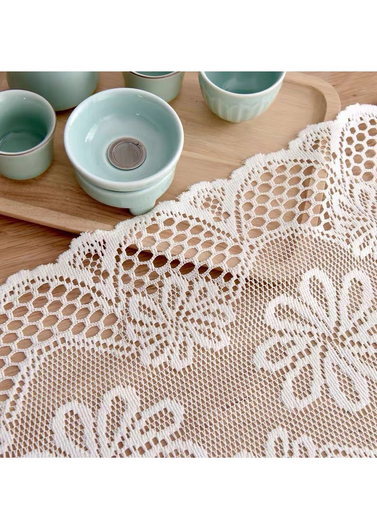 Hollow lace table flag, tablecloth, placemat, dressing table small cushion, home dining table decoration 114 x 33cm (white) - Image 4