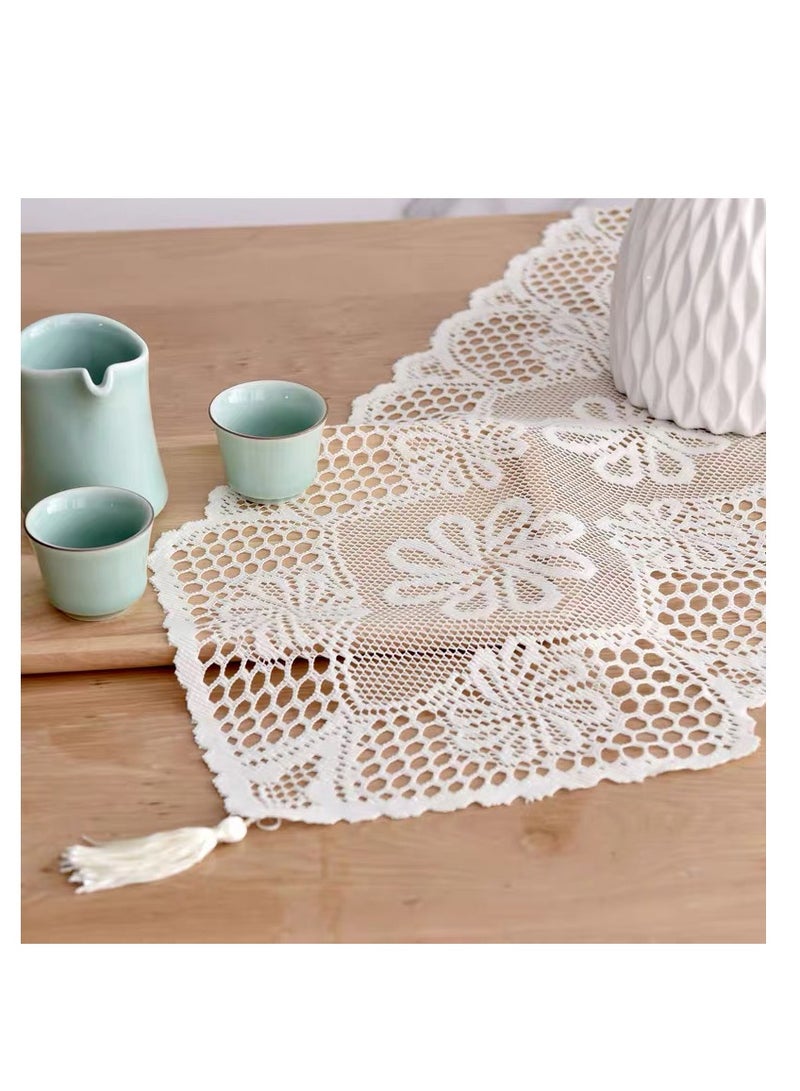 Hollow lace table flag, tablecloth, placemat, dressing table small cushion, home dining table decoration 114 x 33cm (white) - Image 5