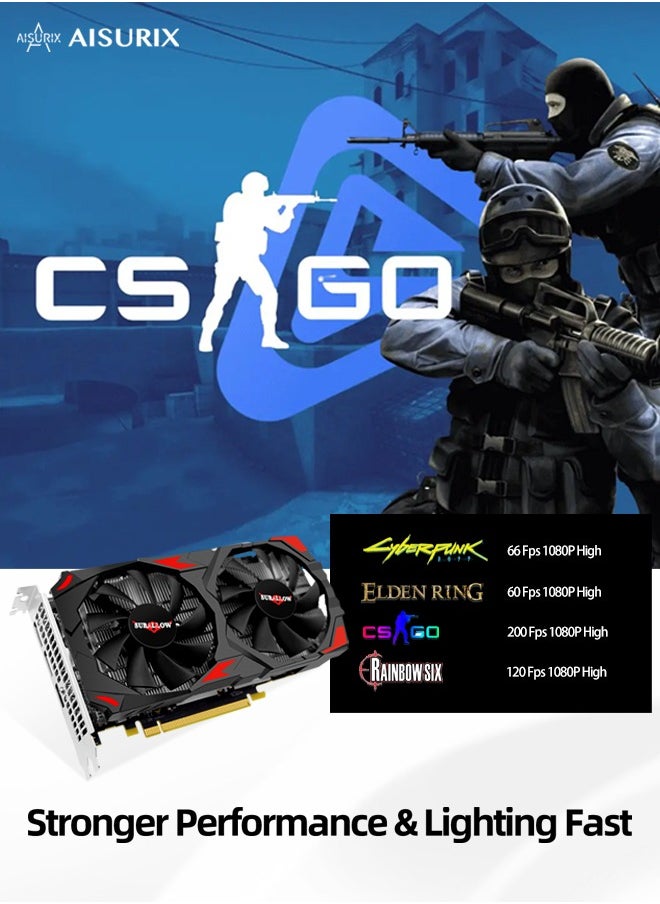 SURALLOW - SURALLOW Radeon RX 580 Graphics Card, 2048SP, Real 8GB, GDDR5, 256 Bit, Pc Gaming Video Card, 2XDP, HDMI, PCI Express 3.0 with Freeze Fan Stop for Desktop Computer Gaming Gpu - Image 1
