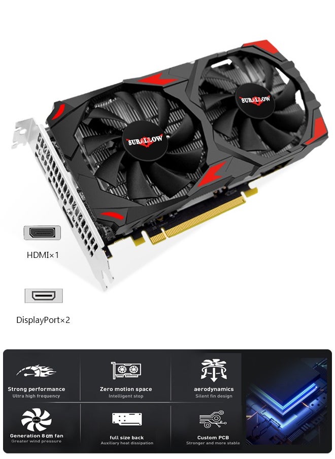 SURALLOW - SURALLOW Radeon RX 580 Graphics Card, 2048SP, Real 8GB, GDDR5, 256 Bit, Pc Gaming Video Card, 2XDP, HDMI, PCI Express 3.0 with Freeze Fan Stop for Desktop Computer Gaming Gpu - Image 1