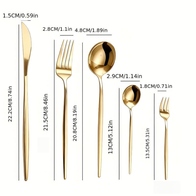 10 30 Pcs Golden Stainless Steel Cutlery Set Elegant Tableware Knife Fork Spoon Dessert Fork And Spoon Mirror Polished Dishwasher Safe Suitable For Hotels Cafeterias Wedding Banquets Best Gift Choice Christmas Halloween - Image 3