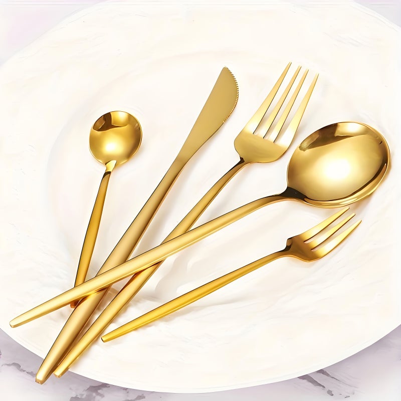 10 30 Pcs Golden Stainless Steel Cutlery Set Elegant Tableware Knife Fork Spoon Dessert Fork And Spoon Mirror Polished Dishwasher Safe Suitable For Hotels Cafeterias Wedding Banquets Best Gift Choice Christmas Halloween - Image 2