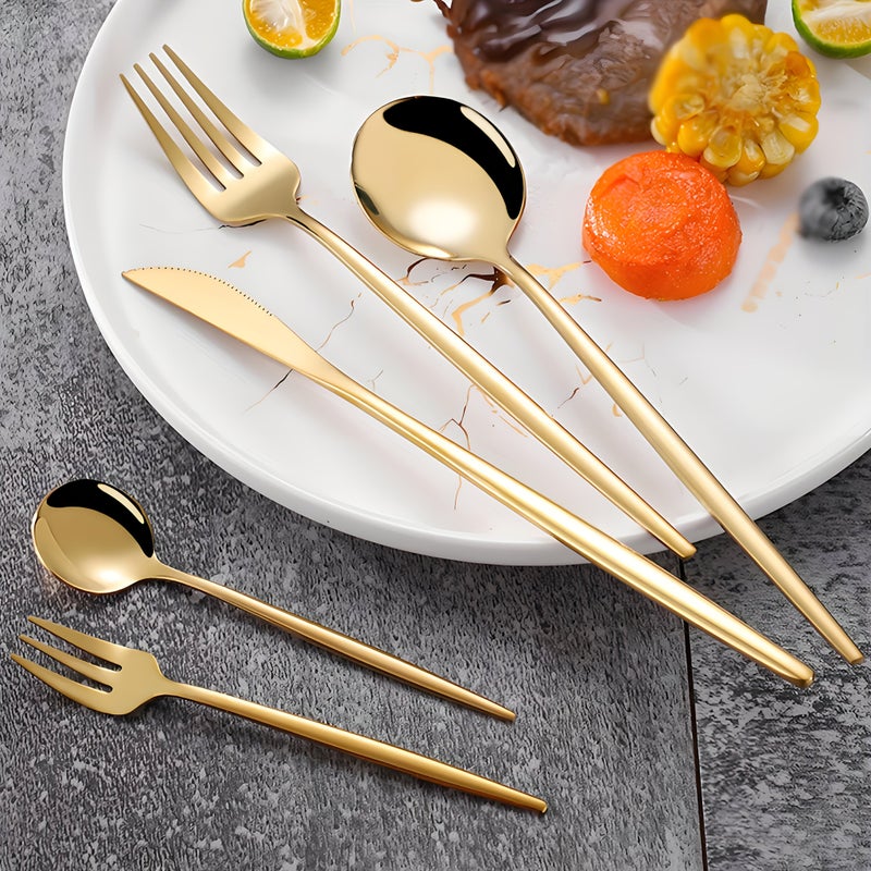 10 30 Pcs Golden Stainless Steel Cutlery Set Elegant Tableware Knife Fork Spoon Dessert Fork And Spoon Mirror Polished Dishwasher Safe Suitable For Hotels Cafeterias Wedding Banquets Best Gift Choice Christmas Halloween - Image 5