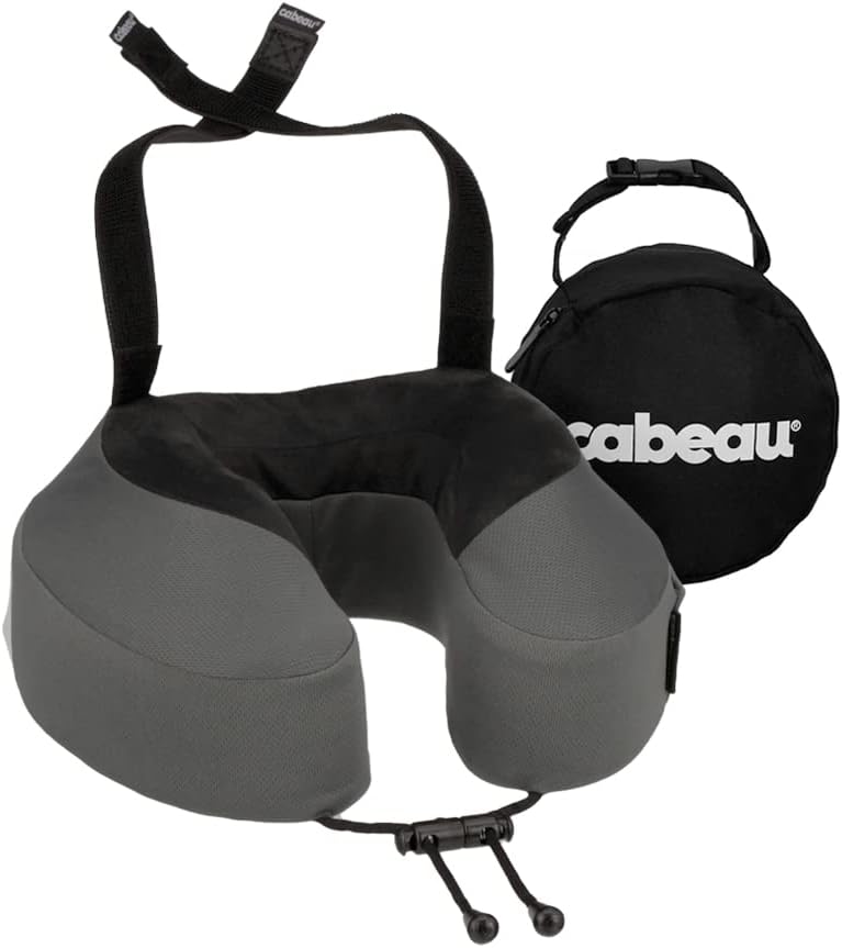 Cabeau Airplane Travel Pillow for Long Flights - Evolution S3 - Supportive Memory Foam with Seat Straps to Secure Your Head and Neck and Provides 360° Support (Steel Grey) - Image 1