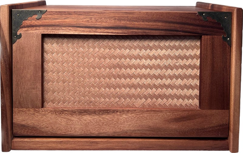 Mountain Woods Premium Extra Large Acacia Wooden Bamboo Bread Box  Bread Storage  Organizer  Kitchen Organizer with Rattan PullDown  16x 105x 9