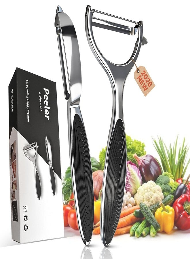 BOKKY 2 Pack Vegetable & Potato Peelers | Y & I Shape | Stainless Steel Blades | Ergonomic Non-Slip Handle | Dishwasher Safe | Fruit & Veggie Peeler Set - Image 1