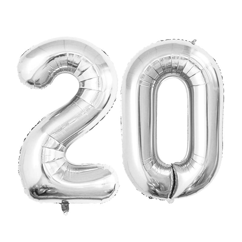 GOER Number 20 Balloons for 20th Birthday Party Decorations,42 Inch Jumbo Foil Helium Balloons for 20th Anniversary (Silver) - Image 1