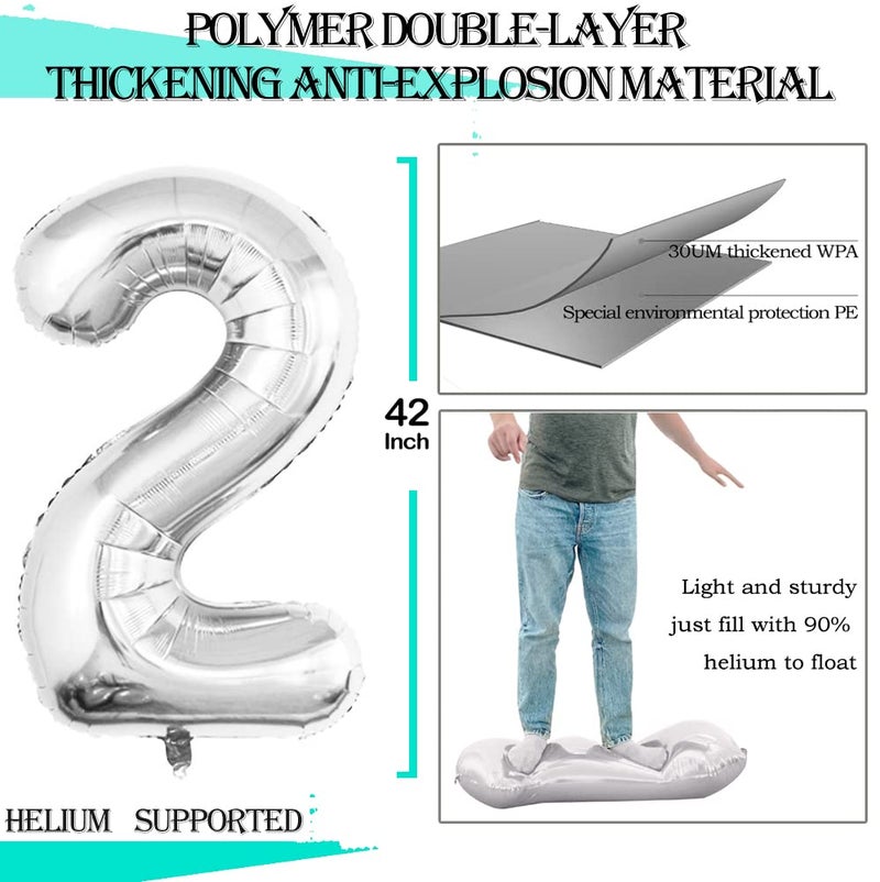 GOER Number 20 Balloons for 20th Birthday Party Decorations,42 Inch Jumbo Foil Helium Balloons for 20th Anniversary (Silver) - Image 2