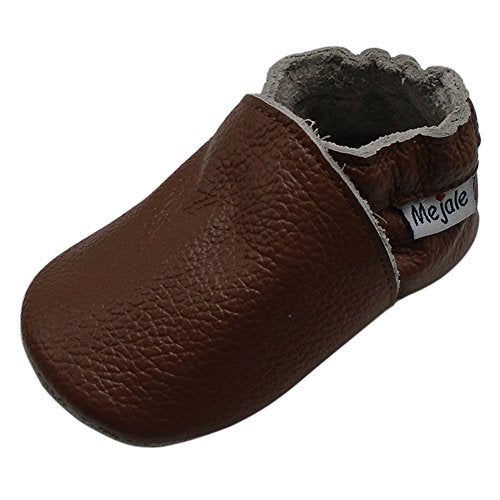 Mejale Baby Boy Girl Shoes Soft Soled Leather Moccasins Anti-Skid Infant Toddler Prewalker (Brown,12-18 Months) - Image 1