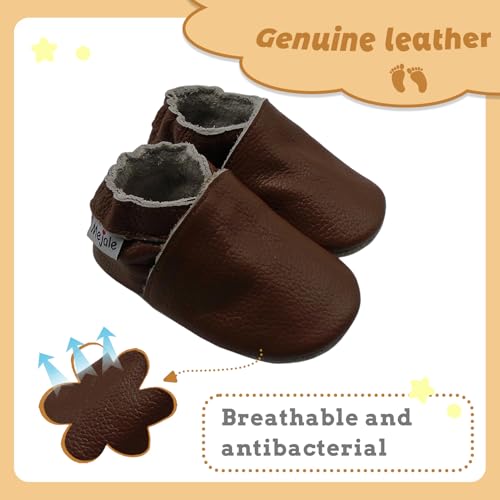 Mejale Baby Boy Girl Shoes Soft Soled Leather Moccasins Anti-Skid Infant Toddler Prewalker (Brown,12-18 Months) - Image 2