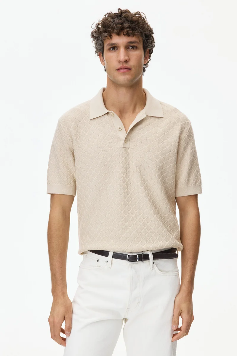 H&M Slim Fit Textured-knit polo shirt