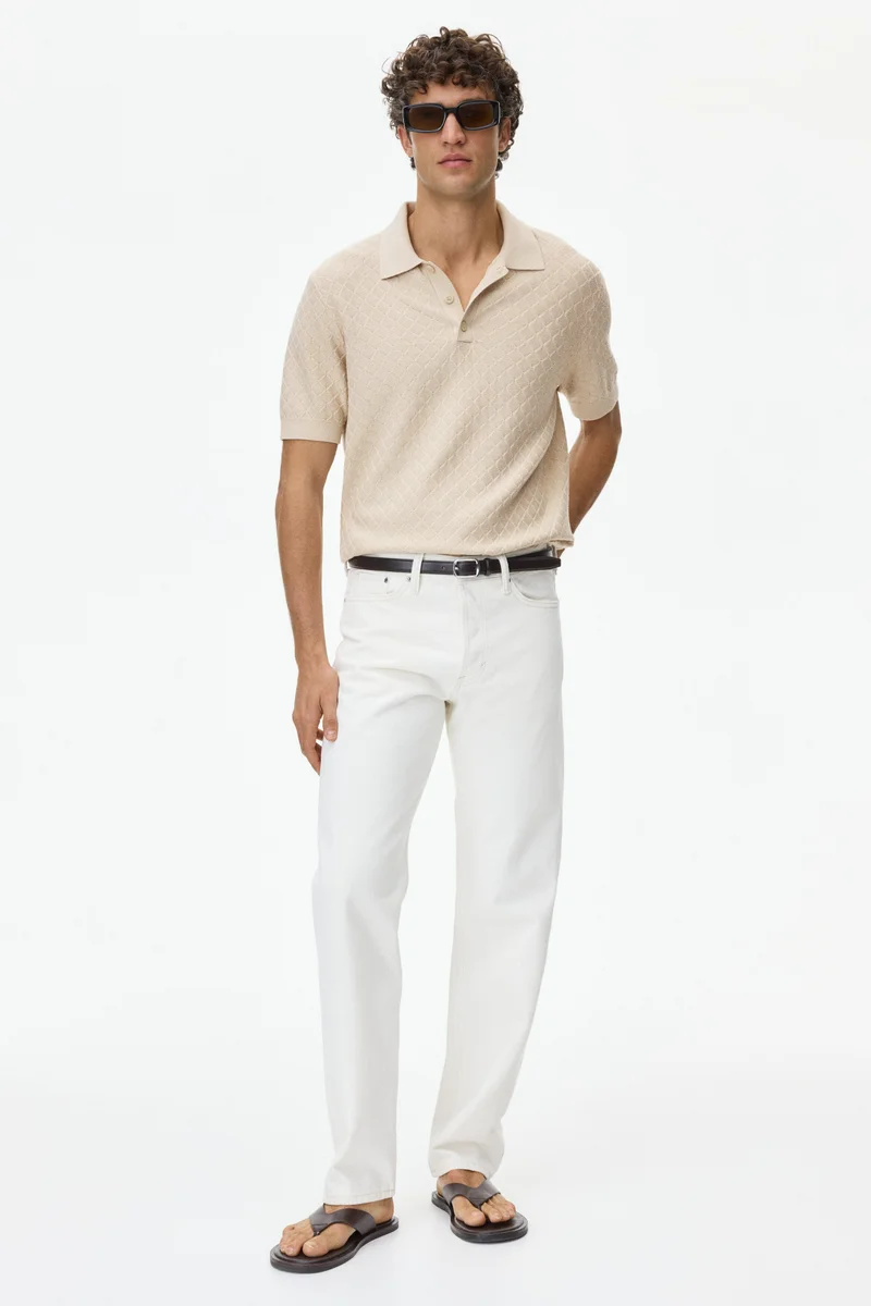 H&M Slim Fit Textured-knit polo shirt